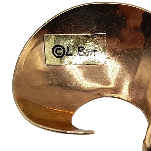 Vintage L. Bott Enamel Earrings, Clip On, Gold Tone, 1980s - Picture 10 of 11